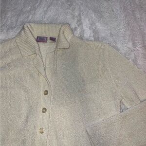Premier International Women’s Plus Cardigan White Button Up Sweater XL Vintage